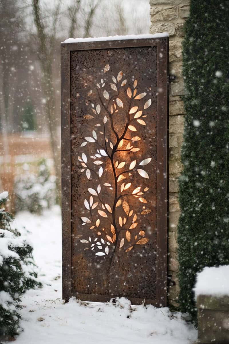 outdoor privacy screen in the snow