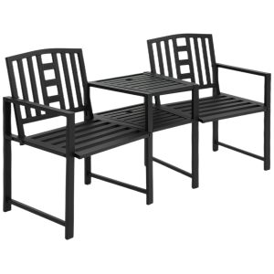 Outsunny Metal Garden Bench Loveseat with Umbrella Hole & Armrests, for Patio, Porch, Backyard | Aosom.com