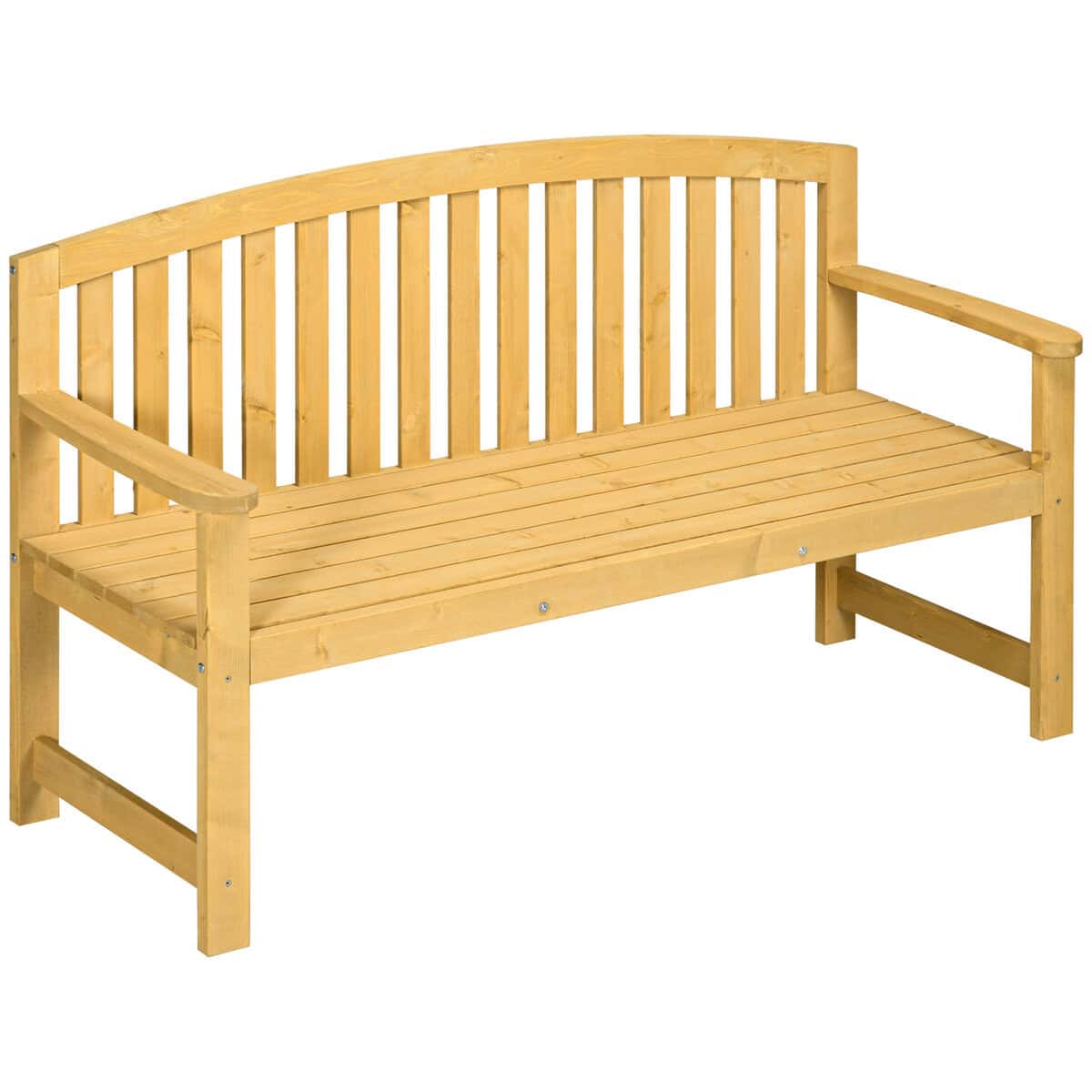 Outsunny Outdoor Patio Wood Bench 56 2-Seater Slatted Seat Backrest Arm Rests Natural | Aosom.com