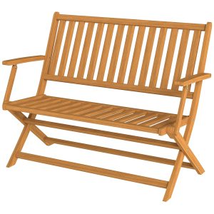 Outsunny 2-Person Foldable Wood Outdoor Bench with Backrest and Armrests for Garden, Porch, Park, Balcony, Teak