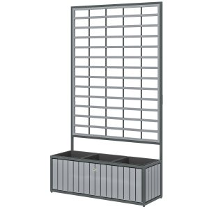 Outsunny Wooden Raised Garden Bed with Trellis, Removable Pots, for Backyard, Patio, Balcony, 29" x 11" x 52", Gray
