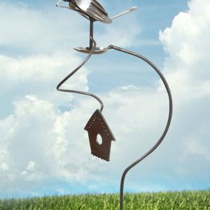 flatware finch balancing garden stake