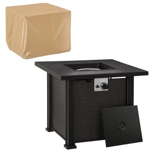 Outsunny Gas Fire Pit Table 30 Outdoor Patio 50 000 BTU with Slate Tabletop Wicker Design | Aosom.com