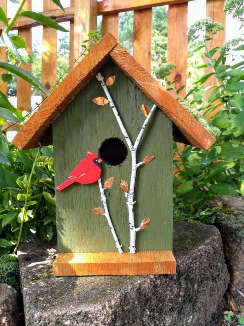 hand painted wood bird house