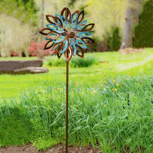 75"H Wind Spinner, Copper and Verdigris Leaves