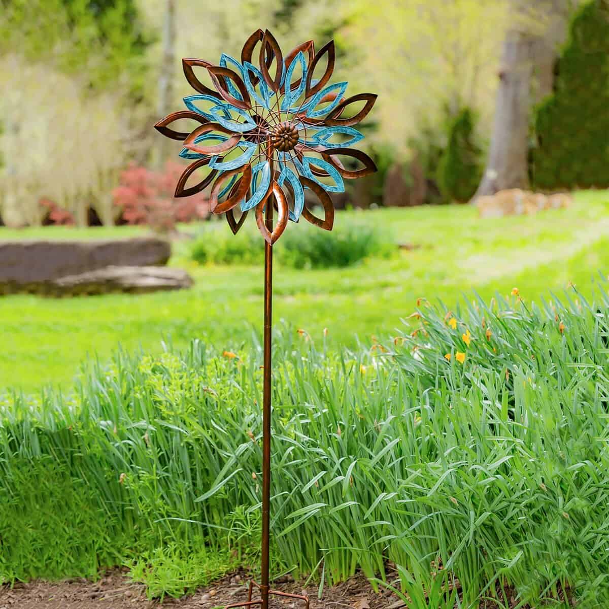 75"H Wind Spinner, Copper and Verdigris Leaves