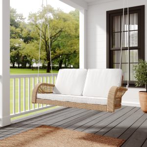 East Green Lucca Wicker Porch Swing with Cushions - 4 Foot