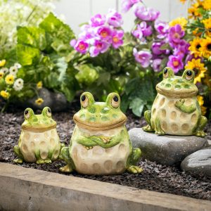 Frog Family Ceramic Statue, Set of 3, 7" H