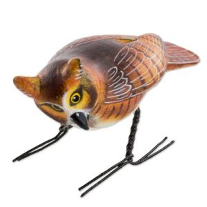 Hand Sculpted, Painted Ceramic Great Horned Owl Figurine