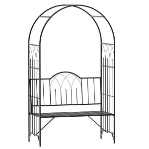 Outsunny 23.25" W x 80" H Metal Garden Arbor Archway for 2 People with Relaxing Bench & Delicate Scrollwork for Weddings & Various Climbing Plant