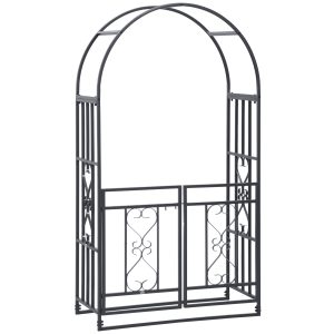 Outsunny 8ft Metal Garden Arch Grey with Double Doors Locking Gate for Wedding Bridal Party | Aosom.com