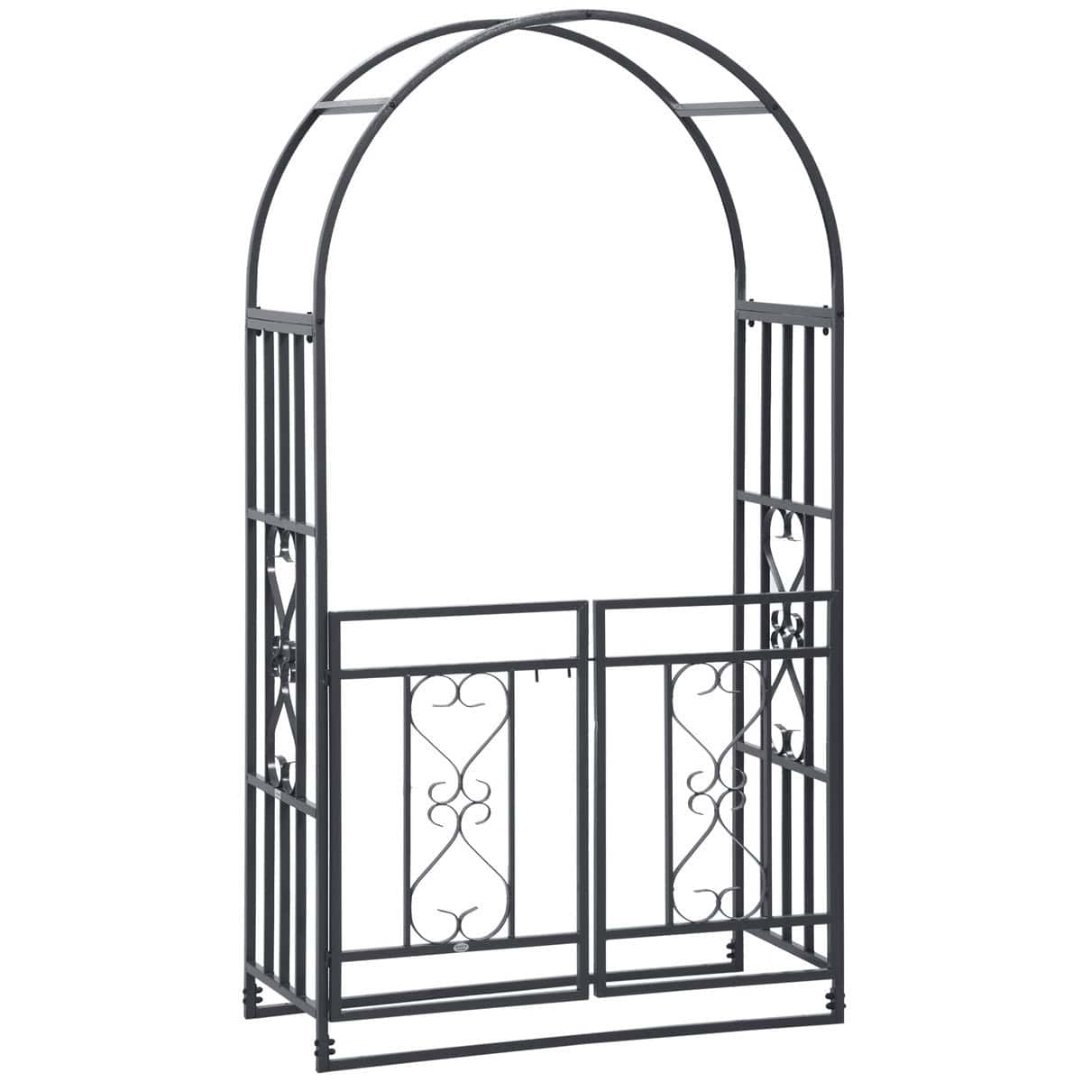 Outsunny 8ft Metal Garden Arch Grey with Double Doors Locking Gate for Wedding Bridal Party | Aosom.com