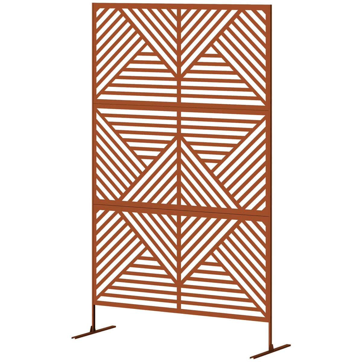 Outsunny Decorative Privacy Fence Screen, Metal Outdoor Privacy Screen Climbing Plant Trellis with Stand, Rhombus Brown