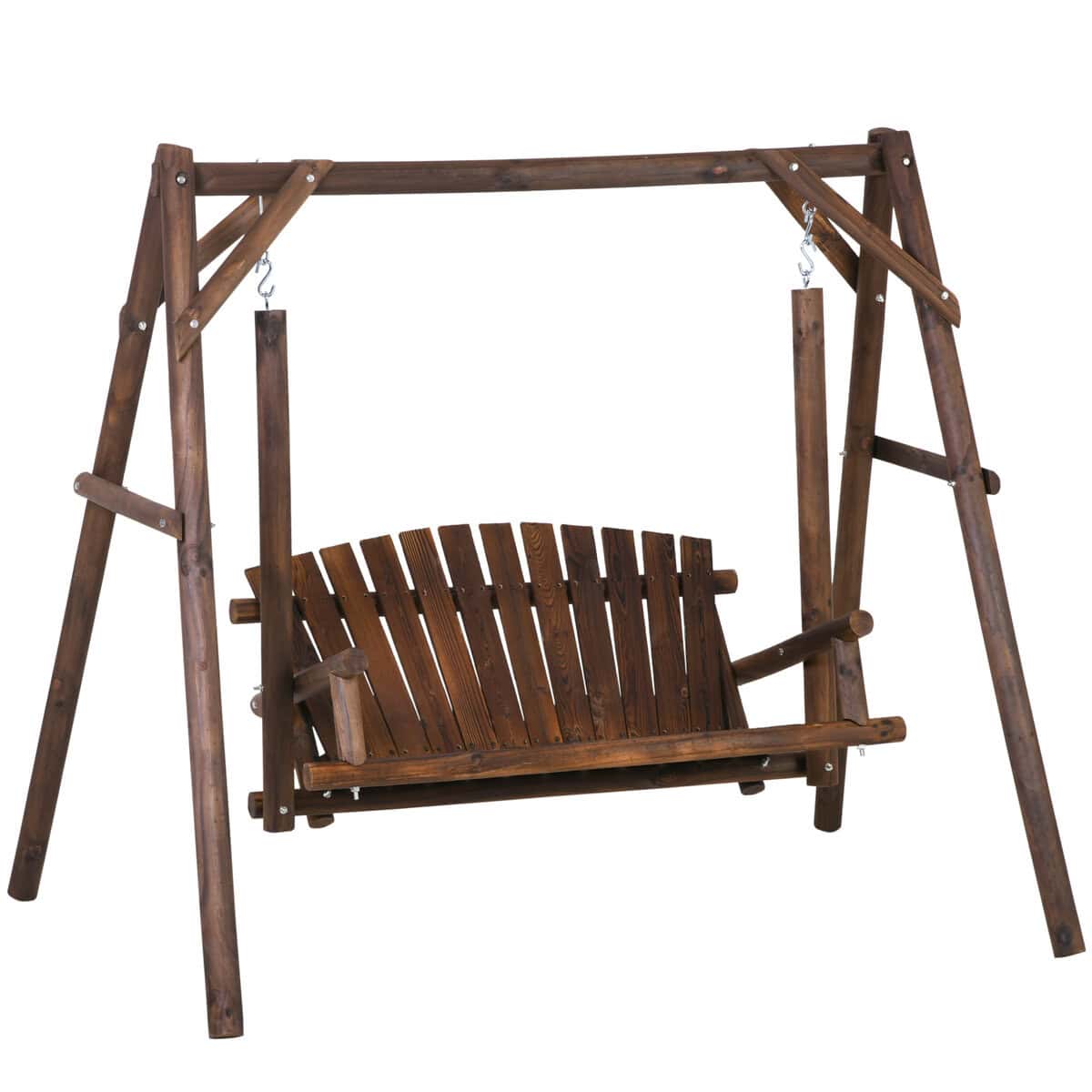 Outsunny Outdoor Loveseat Swing Rustic 6.5' 2-Person Solid Wood Brown | Aosom.com