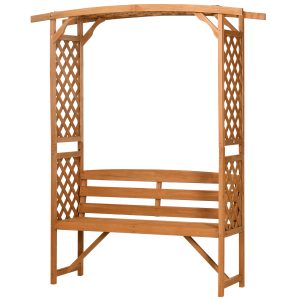 Outsunny Patio Garden Bench, Wooden Bench, Outdoor Bench for Vines/Climbing Plants, Brown