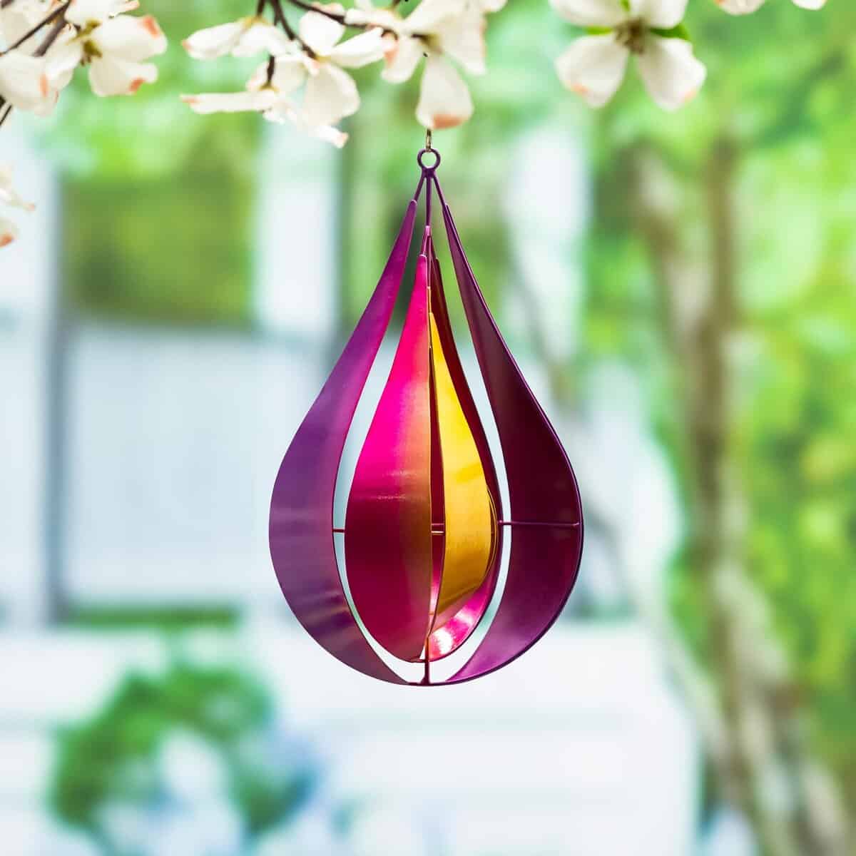 Pink & Yellow Teardrop Wind Spinner, 16"H