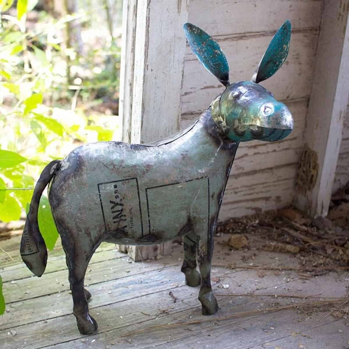 Recycled Metal Donkey Garden Statue