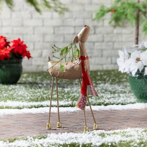 Red Scarf Deer Metal Garden Statue, 22" H