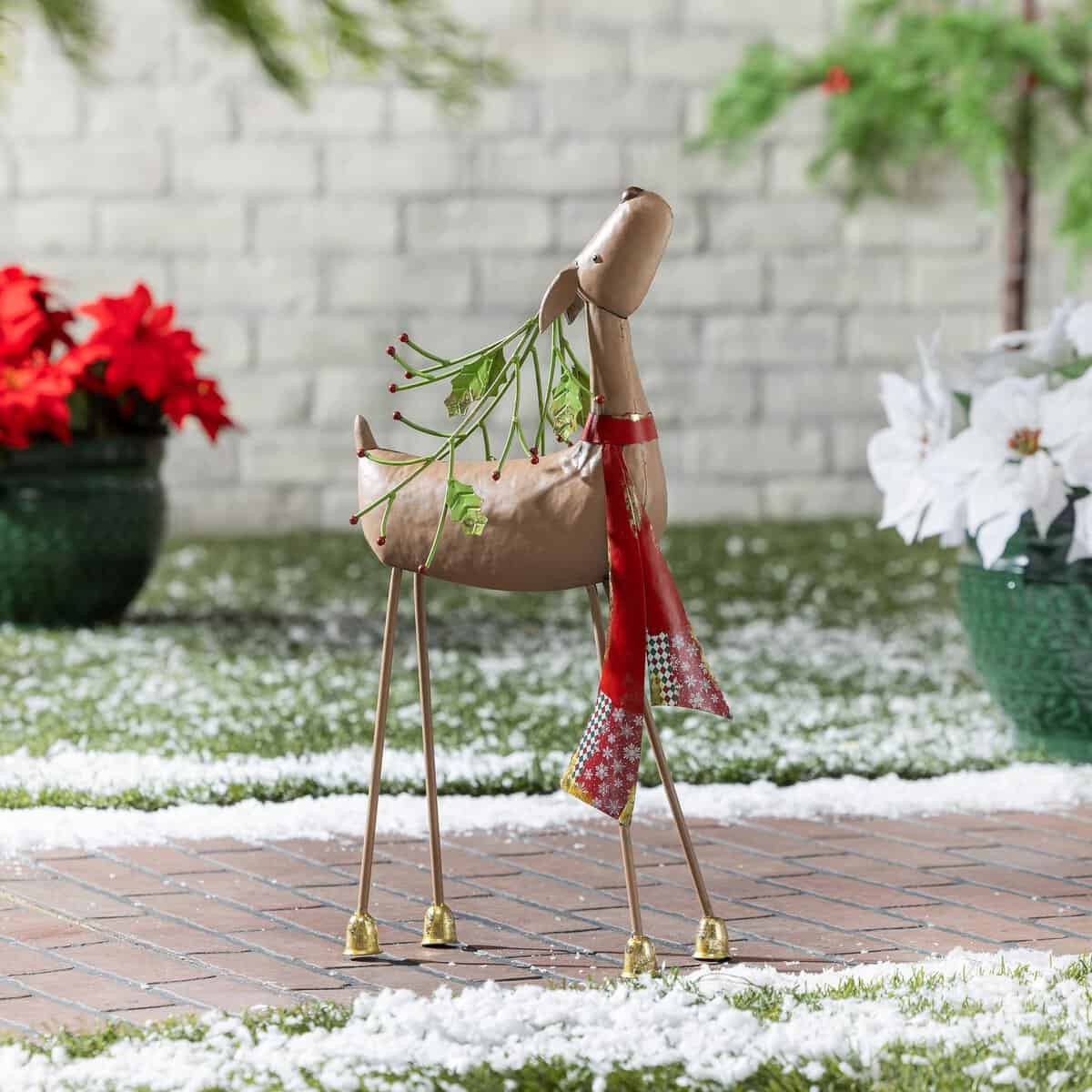 Red Scarf Deer Metal Garden Statue, 22" H