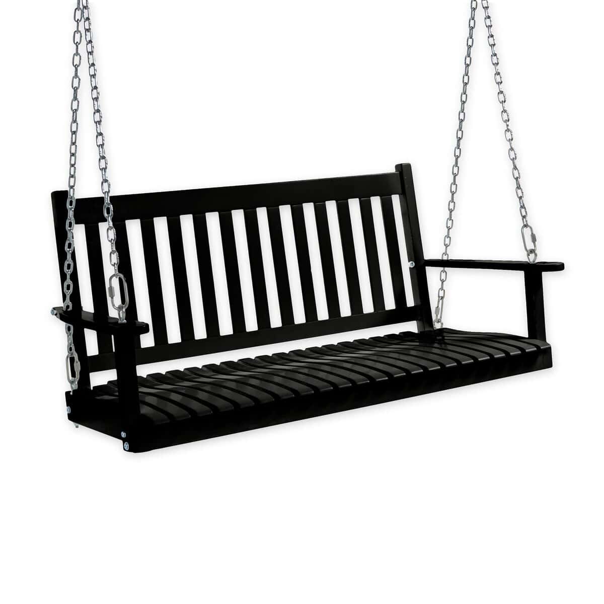 Slatted Wood Porch Swing - Black Paint