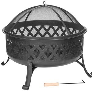 Wood Burning Fire Pit, Diamond Design, Black Finish