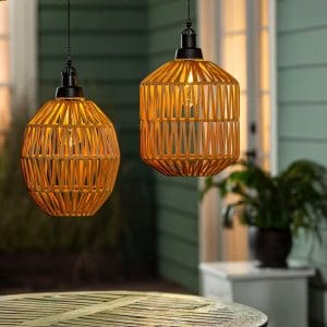 Woven Hanging Pendant Solar Lantern, Set of 2