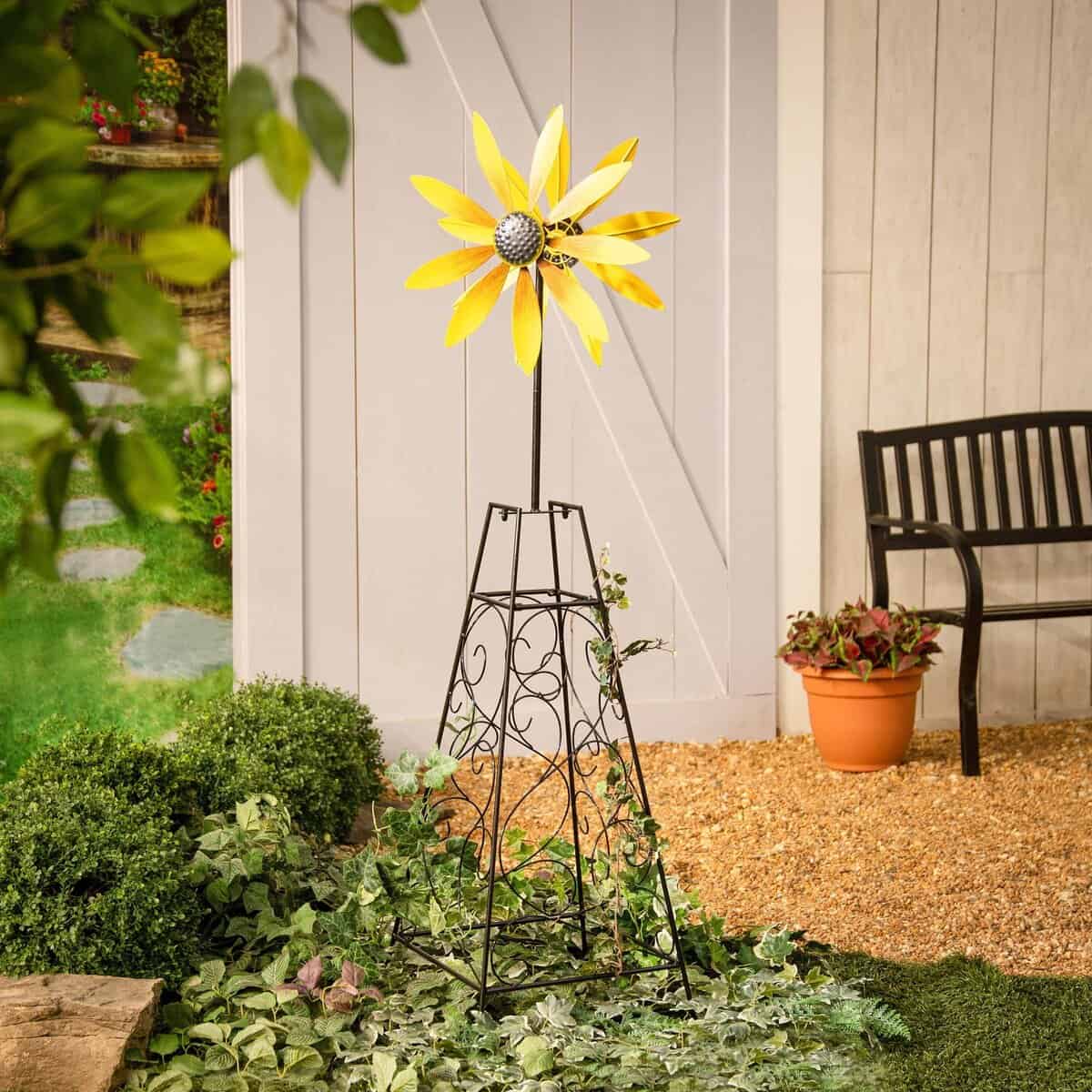 Yellow Flower Wind Spinner Trellis