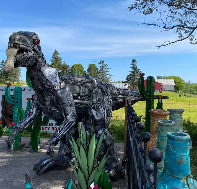 Trex_small_metal_sculpture_Primitive_Designs_800x767 T rex sculpture with human hand in its mouth