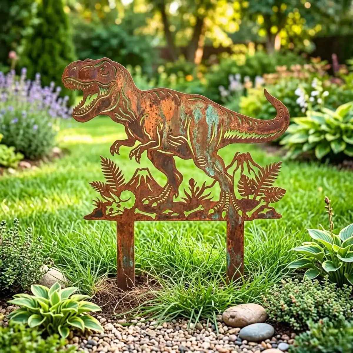 multiple_colour_trex_stakes multiple colour T. rex garden stakes