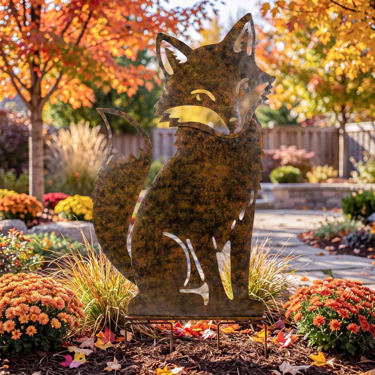 Rustic Metal Fox Garden Stake