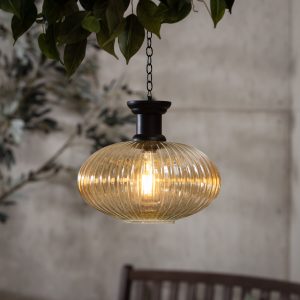 Solar Glass Hanging Lantern, Flattened Sphere