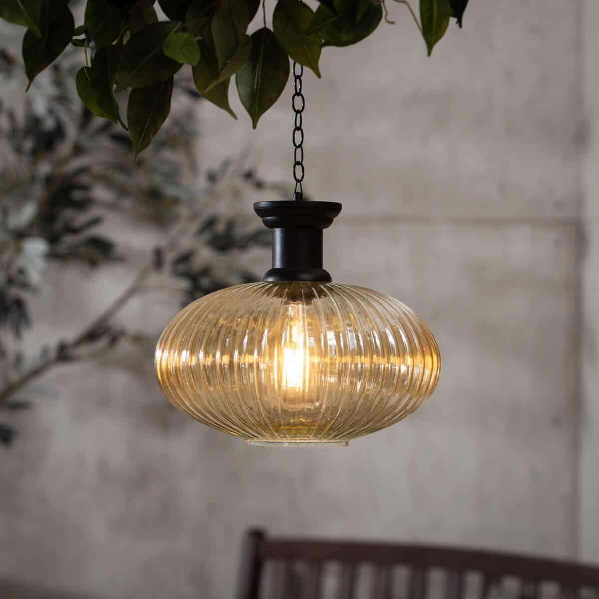 Solar Glass Hanging Lantern, Flattened Sphere
