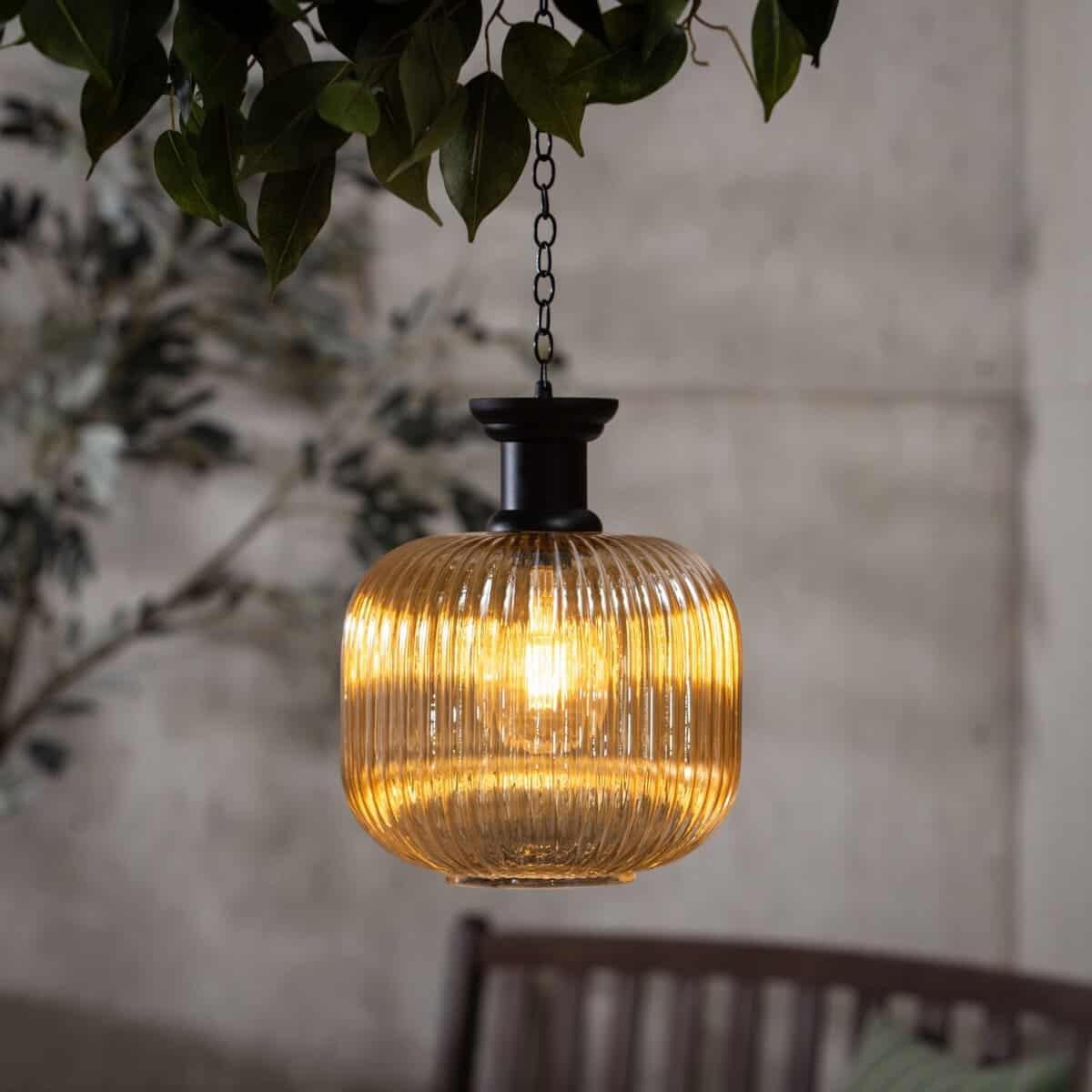 Solar Glass Hanging Lantern, Ribbed Bell