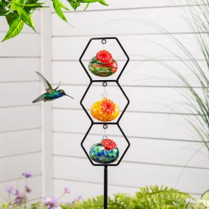 Cottage Garden Bird Feeder, Glass Hummingbird Feeder Trio Stake
