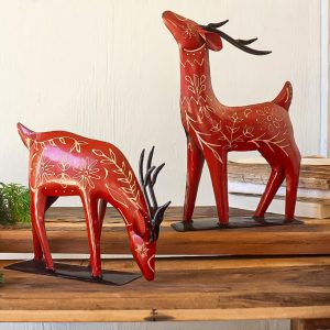 Recycled Metal Folk Reindeer, Set of 2