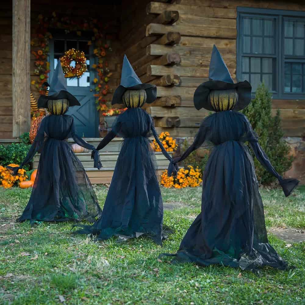 3 lighted witches Halloween garden stakes