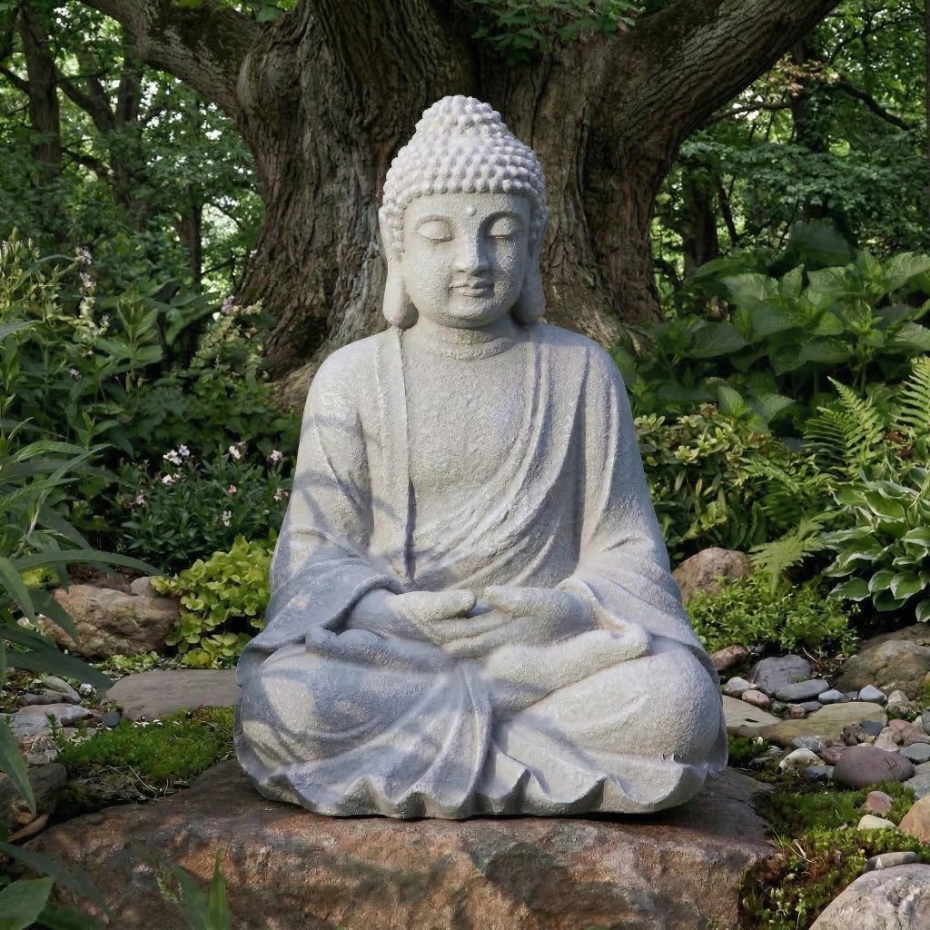 Zen Stone Seated Garden Buddha Statue - 20″ high | Garden Arty