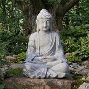 20 inch Zen Garden Buddha Statue Meditation Stone Sculpture Asian Buddha Outdoor Indoor Deco Patio Yard Lawn Garden Statue Entryway
