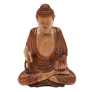 Balinese Hand-Carved Suar Wood Sculpture of Master Buddha
