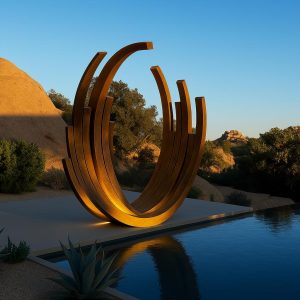 Corten Steel Garden Moongate Sculpture: Modern Architectural Metal Art