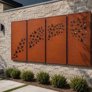 Custom Corten Steel Privacy Panels with Posts - Framed Decorative Screens for Outdoor Use