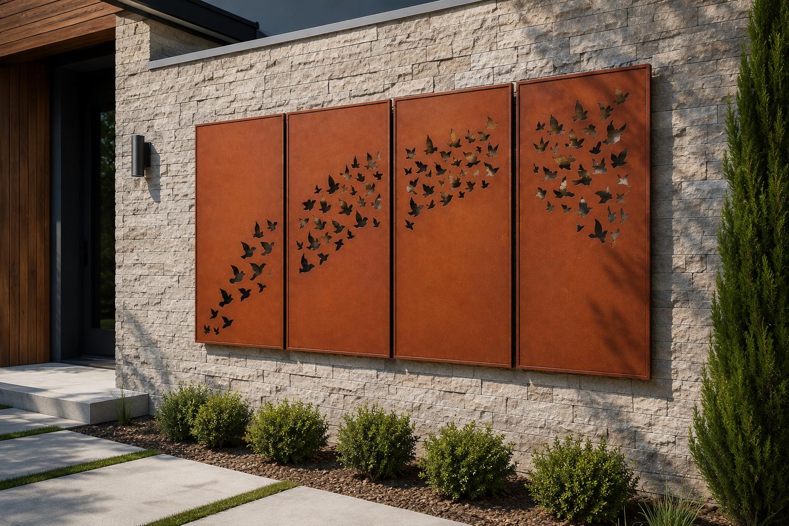 Custom Corten Steel Privacy Panels with Posts - Framed Decorative Screens for Outdoor Use