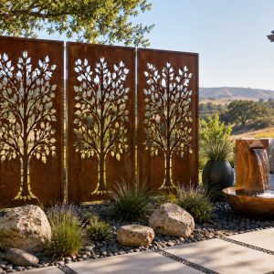 Custom Corten Steel Privacy Screen Laser Cut Modern Garden Fence Panel