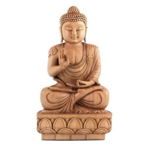 Hand-Carved Kadam Wood Buddha Sculpture from India