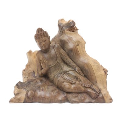 Hand Carved Suar Wood Buddha Sculpture