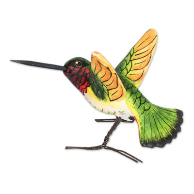 Hand Sculpted Ceramic Ruby-Throated Hummingbird Figurine