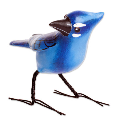 Hand-sculpted Hand-painted Ceramic Steller's Jay Figurine