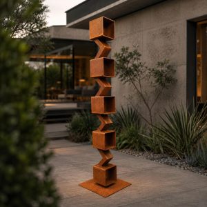 Large 67" Modern Metal Garden Sculpture Rusted Steel Outdoor Art Contemporary Geometric Yard Sculpture
