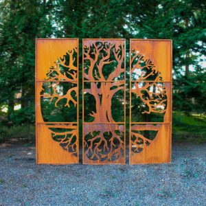 Large Tree of Life Metal Privacy Screens, Rust Garden Fence Panel Decor PS512