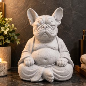 Lucky French Bulldog Buddha Statue 6" Figurine - Zen Decor Prosperity Good Luck Collectible Gift Garden Home Desk Decor 3d
